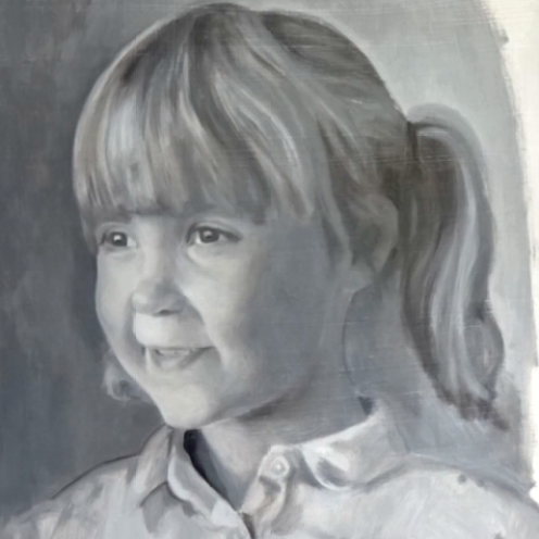 portrait of millie, grisaille, custom portrait painting by uk portrait painter matt harvey